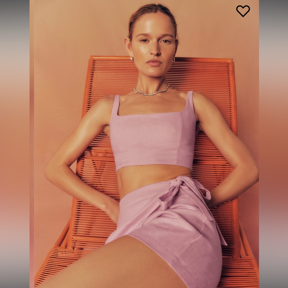 Reformation France linen two-piece set in pink.